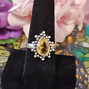 Citrine Gemstone 925 Silver Ring - Size 8